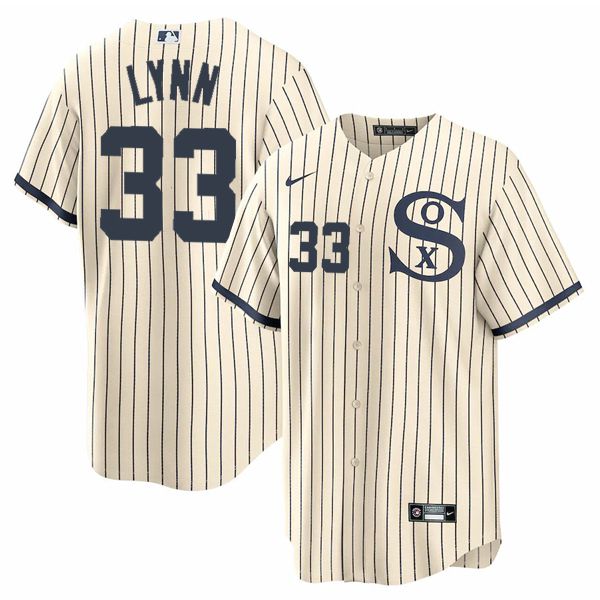 Men Chicago White Sox 33 Lynn Cream stripe Dream version Game Nike 2021 MLB Jersey
